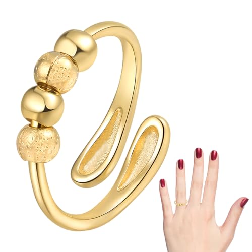 GXGM 1 Stück Anxiety Ring Gold,Stress Spinner Fidget Ringes Gegen Angst,Anxiety Ring für Frauen,Verstellbare Ringe,Mit Perlen Anti Stress Ring für Frauen,Damengeschenk(Goldene Farbe) von GXGM