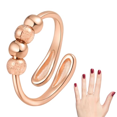 GXGM 1 Stück Mit Perlen Anti Stress Ring für Frauen,Stress Spinner Fidget Ringes Gegen Angst,Anxiety Ring für Frauen,Verstellbare Ringe,Damengeschenk(Roségold) von GXGM