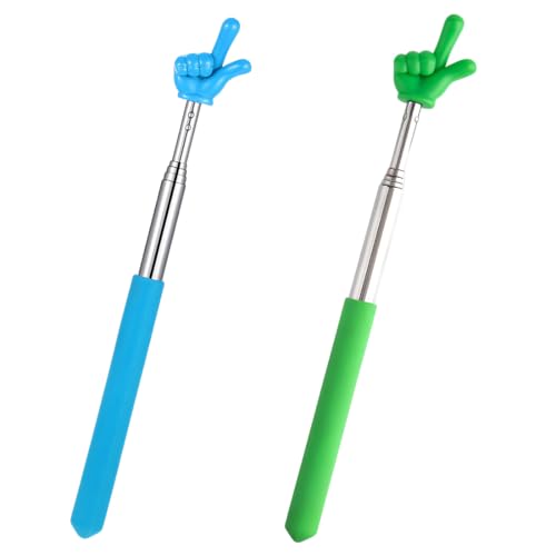 GXGM 2 Stück Zeigestab Finger,Zeigestab Ausziehbar,Geeignet für Lehrer Zeigefinger Stab,Edelstahl Kinder Ausziehbarer Zeigestab für Klassenzimmer Persönliche Interaktion(Blau + Grün) von GXGM