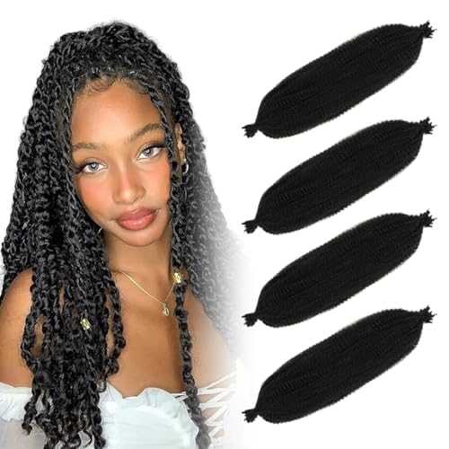 GXGM 4 Packs 12 Inch Soft Springy Afro Twist Hair Pre-Separated for Faux Locs Natural Black Marley Twist Crochet Braiding Hair Synthetic Hair Extensions for Black Women von GXGM