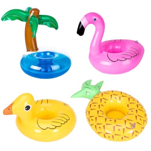 GXGM 4 Stück Getränkehalter Pool, Pool Zubehör, Flamingo Aufblasbar, Mini Aufblasbare Getränkehalter mit Reparaturflicken, Flamingo Getränkehalter für Bierflasche Sektglas, Aufblasbare Schwimmend von GXGM