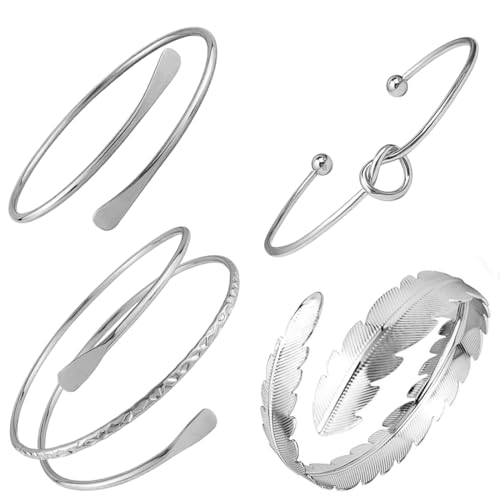 GXGM 4 Stück Oberarmreif Silber Set Oberarmreif Armreif miArmreifen,Verstellbar und Minimalistisch,Boho Armreif Silber von GXGM