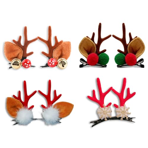 GXGM 4 Stück Weihnachts Haarschmuck Rentier Geweih Haarclips Haarschmuck Weihnachten Hirschgeweih Haarspangen Mädchen Weihnachts Deko Haarklammern Hirsch Haar Accessoires für Kinder Mädchen Damen von GXGM