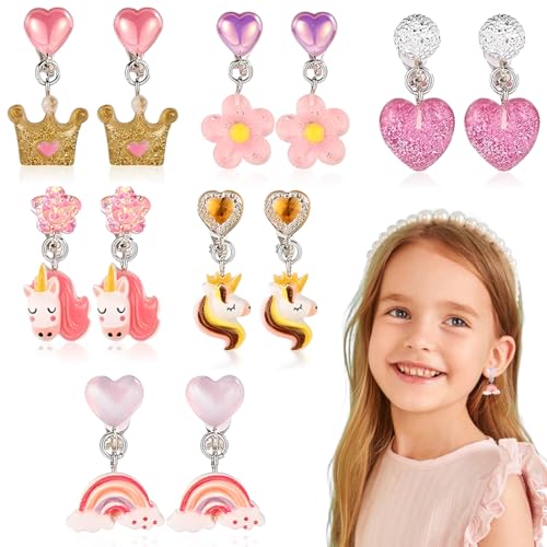 GXGM 6 Paar Klipp Ohrringe Kinder Mädchen, Ohrklipser Kinder, Clip Ohrringe Mädchen, Ohrklipser Kinder von GXGM