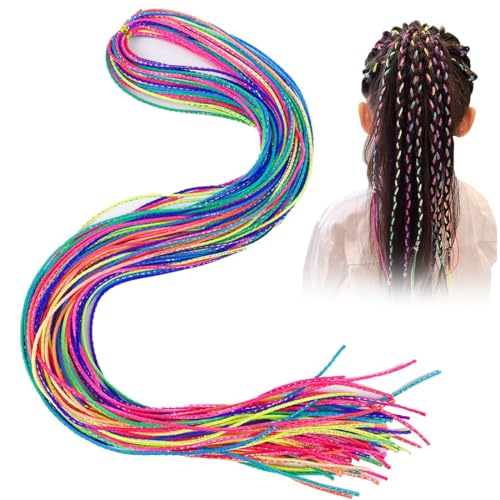 GXGM 80 Stück Haarsträhnen zum Einflechten, Bunte Haarsträhnen Kinder, Haarzöpfe bunte Haarwickelschnur verschiedene Farbverlaufsfarben Haarseilband Regenbogen-Flecht-Haargummi DIY-Pferdeschwanz-Zöpfe von GXGM