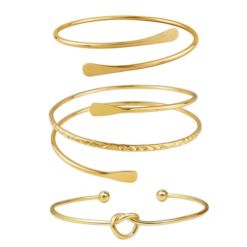 GXGM Armreif Gold Armband Damen Gold Armband, 3PCS Armband Set,für Sie Frauen berarmreif Set Oberarmreif Armreif miArmreifen,Verstellbar und Minimalistisch von GXGM