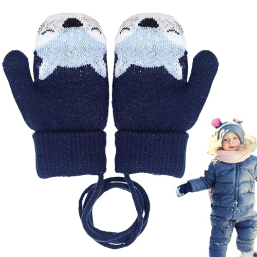 GXGM Baby Handschuhe, Süße Fäustlinge Baby Kleinkind Gestrickte Handschuhe für 1 2 3 4 5 6 Jahre Jungen Mädchen Winter Warme Strickhandschuhe mit schnur Fleece-Innenfutter, Marineblau, 1 Paar von GXGM