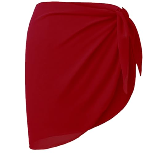 GXGM Damen Strandrock Strand Wrap Sarong Kurz Cover Up Chiffon Badeanzug Wickelröcke Pareo für den Strand Bikini Swimsuit (Burgunderrot) von GXGM