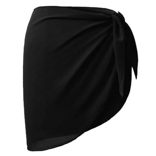 GXGM Damen Strandrock Strand Wrap Sarong Kurz Cover Up Chiffon Badeanzug Wickelröcke Pareo für den Strand Bikini Swimsuit - Schwarz von GXGM