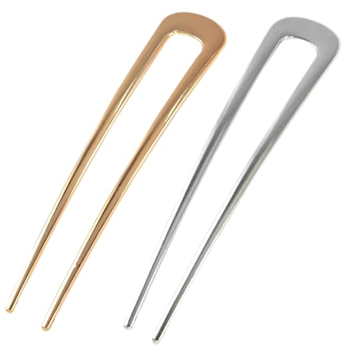 GXGM Haarnadel Haarnadeln Groß Metall U-Förmige Haarnadel Haarpin 2 Zinken Hochsteckfrisur Chignon Pins Haarnadeln U-Förmig Französisch Stil Haar Hochsteckfrisuren Für Frauen Mädchen, 2 Stück von GXGM