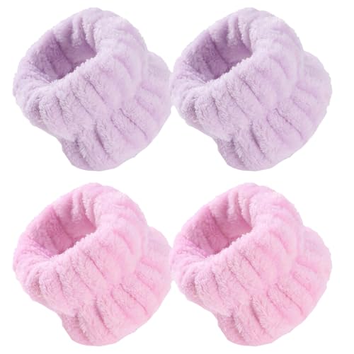 GXGM Handgelenk Spa Waschband Mikrofaser Gesichtswasch Armbänder Korallen Saugfähiges Armband zum Waschen, Handgelenk Waschband, Handgelenktücher für Waschen Gesicht und Dusche, 4 Stück von GXGM