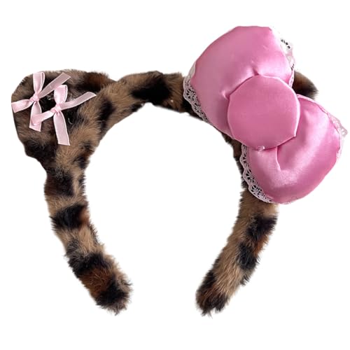 GXGM Katze Fliege Stirnband Halloween Niedliche Party Kopfbedeckung Gesichtswäsche Stirnband Tierkopfbedeckung Bequeme Haarreifen Zubehör für Erwachsene Kinder Dekoration, Leopardenmuster, 1 Stück von GXGM