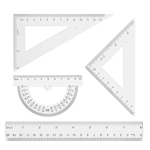GXGM Lineal Set Geometrie-Set Kunststoff Mathematik-Set Mathe Lineal Transparent Geometrie Werkzeug Dreieck Lineal Geodreieck Zeichengarnitur, für Schule Büro Haus Liefert Zeichnung, 4 Stück von GXGM