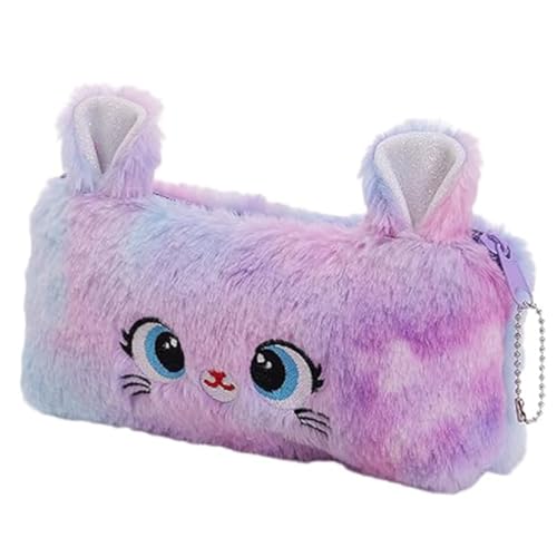 GXGM PlüSch Schreibwaren Tasche Flauschig Federmäppchen Farbige Federmäppchen Weicher Stifthalter Reißverschluss Schreibwarentasche Tragbare Kosmetiktasche(Farbverlauf Lila), 1 Stück von GXGM