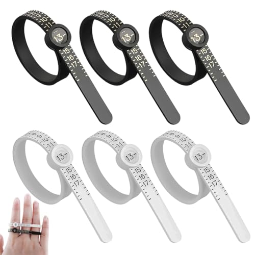 GXGM Ringgrössenmesser,Ring messer finger, 6 Stück schwarz-weiß wiederverwendbar Finger-USA-Größenmesser Kunststoff-Messwerkzeug mit Lupe für Schmuckgröße von GXGM