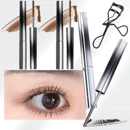 Faccelove'S Ironeye Mascara, Iron Eye Wand Mascara Facelove, Ironeye NatüRliche, VerläNgernde Und Pflegende, 3d Curling Eyelash Irons, Waterproof, Long-Lasting And Smudge-Free (Braun*2pcs) von GXHNB