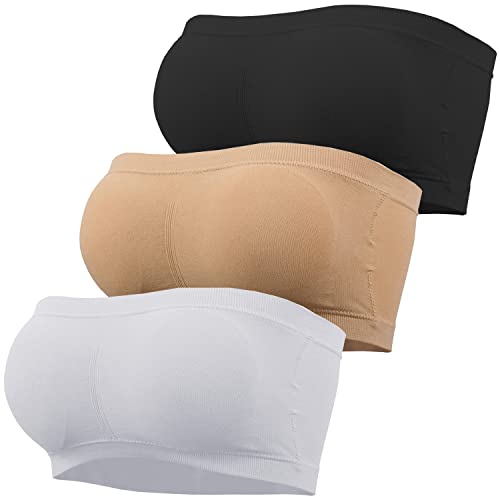 GXIN 3 Stück Damen trägerlos Bandeau BH gepolstert Nahtlose Bralettes dehnbar Bandeau Tube Top BHS (as3, Alpha, xx_l, Regular, Regular, Standard, Schwarz, weiß, Hautfarbe) von GXIN