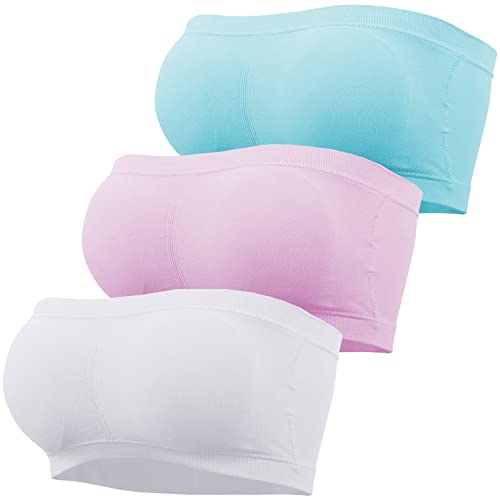 GXIN 3 Stück Damen trägerlos Bandeau BH gepolstert Nahtlose Bralettes dehnbar Bandeau Tube Top BHS (as3, Alpha, l, Regular, Regular, Standard, Weiß, Rosa, Blau) von GXIN