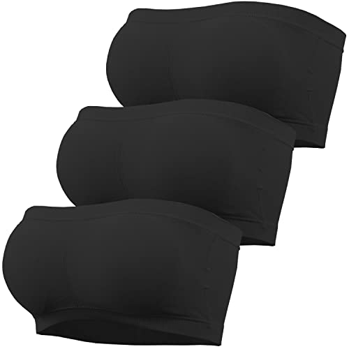 GXIN 3 Stück Damen trägerlos Bandeau BH gepolstert Nahtlose Bralettes dehnbar Bandeau Tube Top BHS (as3, Alpha, l, Regular, Regular, Standard, 3 Stück-Schwarz) von GXIN