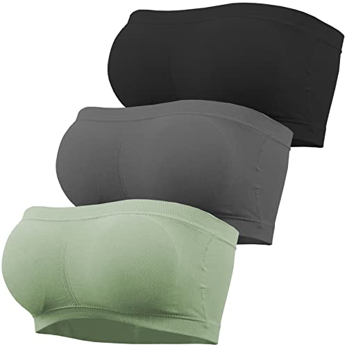 GXIN 3 Stück Damen trägerlos Bandeau BH gepolstert Nahtlose Bralettes dehnbar Bandeau Tube Top BHS (as3, Alpha, m, Regular, Regular, Standard, Olivgrün, Dunkelgrau, Schwarz) von GXIN