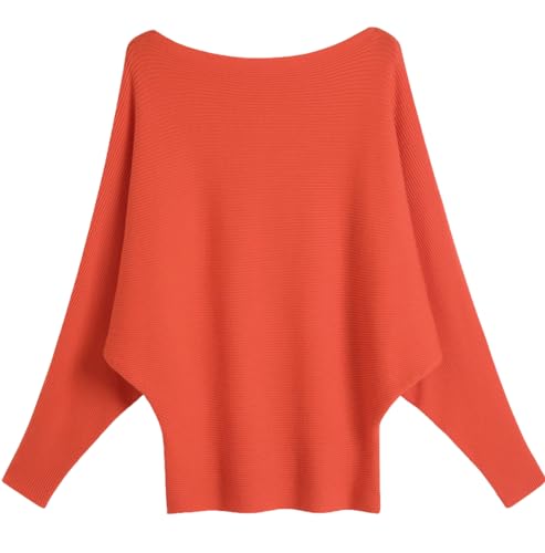 GXIN Frauen Fledermausärmel Pullover Boot Hals aus Schulter lose Passform lässig Dolman gestrickt Pullover Damen Pulli Tops Eine Größe (Orange) von GXIN