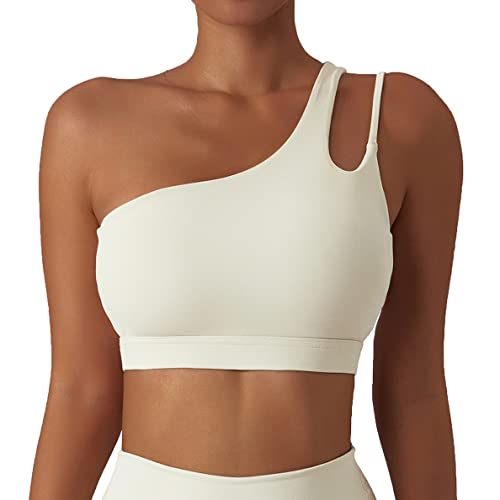 GXIN Frauen eine Schulter Yoga-BH Ausschnitt Riemen sportlich Sport Laufen Workout Top (as3, Alpha, l, Regular, Regular, Standard, Links-Beige, L) von GXIN