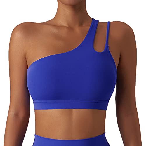 GXIN Frauen eine Schulter Yoga-BH Ausschnitt Riemen sportlich Sport Laufen Workout Top (as3, Alpha, l, Regular, Regular, Standard, Links-Blau, L) von GXIN