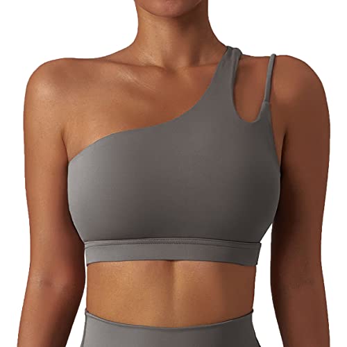 GXIN Frauen eine Schulter Yoga-BH Ausschnitt Riemen sportlich Sport Laufen Workout Top (as3, Alpha, l, Regular, Regular, Standard, Links-Grau, L) von GXIN