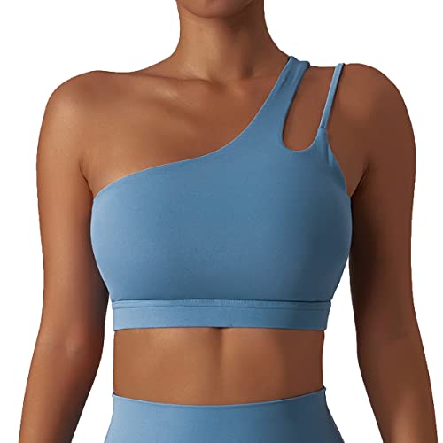 GXIN Frauen eine Schulter Yoga-BH Ausschnitt Riemen sportlich Sport Laufen Workout Top (as3, Alpha, l, Regular, Regular, Standard, Links-Grau-Blau, L) von GXIN