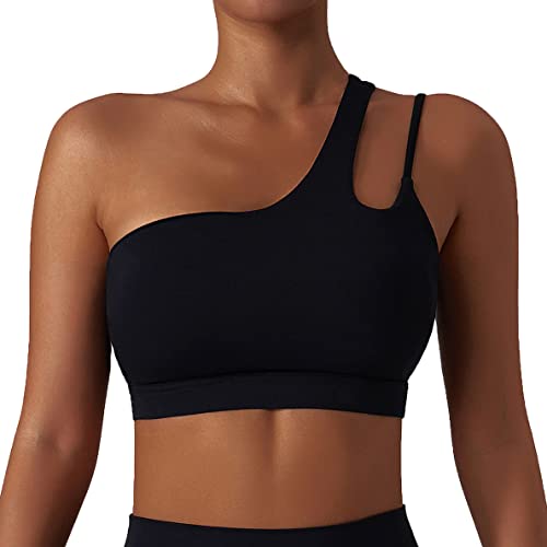 GXIN Frauen eine Schulter Yoga-BH Ausschnitt Riemen sportlich Sport Laufen Workout Top (as3, Alpha, l, Regular, Regular, Standard, Links-Schwarz, L) von GXIN