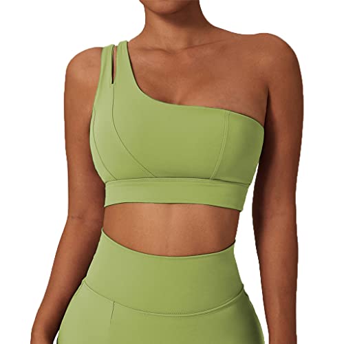 GXIN Frauen eine Schulter Yoga-BH Ausschnitt Riemen sportlich Sport Laufen Workout Top (as3, Alpha, s, Regular, Regular, Standard, Rechts-Grasgrün, S) von GXIN