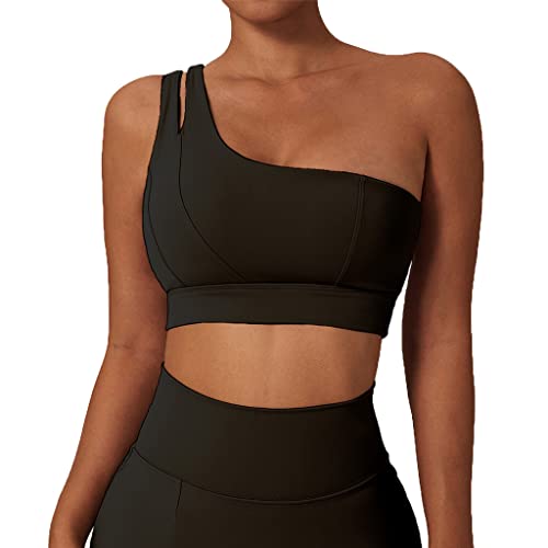 GXIN Frauen eine Schulter Yoga-BH Ausschnitt Riemen sportlich Sport Laufen Workout Top (as3, Alpha, s, Regular, Regular, Standard, Rechts-Schwarz, S) von GXIN