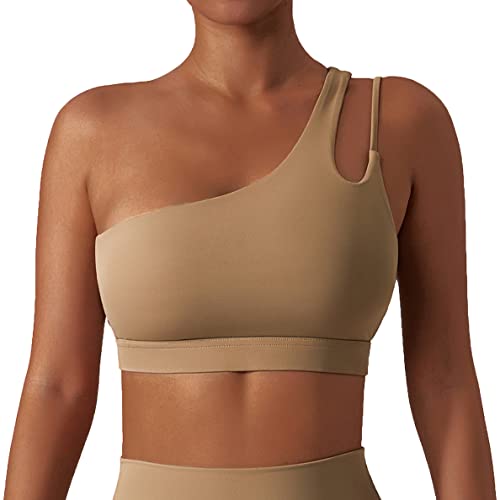 GXIN Frauen eine Schulter Yoga-BH Ausschnitt Riemen sportlich Sport Laufen Workout Top (as3, Alpha, x_l, Regular, Regular, Standard, Links-Khaki, XL) von GXIN