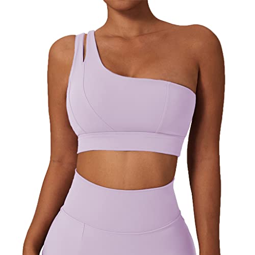 GXIN Frauen eine Schulter Yoga-BH Ausschnitt Riemen sportlich Sport Laufen Workout Top (as3, Alpha, x_l, Regular, Regular, Standard, Rechts-Violett, XL) von GXIN