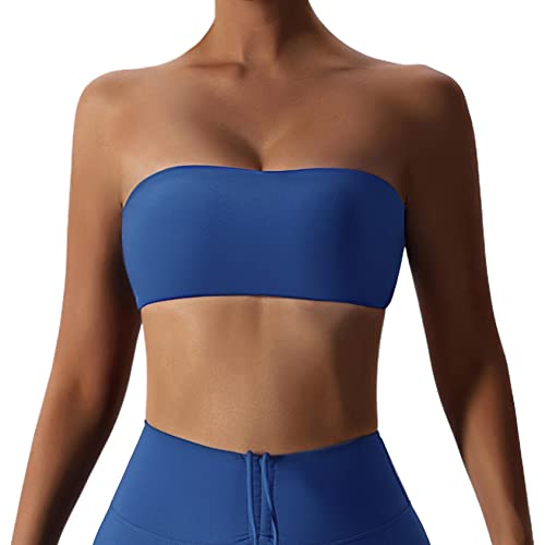 GXIN Frauen trägerlos Bandeau BH gepolstert Dehnbare Bandeau Tube Top Workout Yoga Sport BHS (as3, Alpha, l, Regular, Regular, Standard, Blau) von GXIN