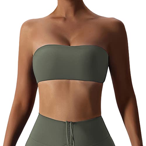 GXIN Frauen trägerlos Bandeau BH gepolstert Dehnbare Bandeau Tube Top Workout Yoga Sport BHS (as3, Alpha, m, Regular, Regular, Standard, Grau Grün) von GXIN