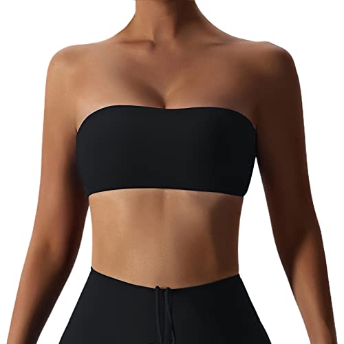 GXIN Frauen trägerlos Bandeau BH gepolstert Dehnbare Bandeau Tube Top Workout Yoga Sport BHS (as3, Alpha, s, Regular, Regular, Standard, Schwarz) von GXIN