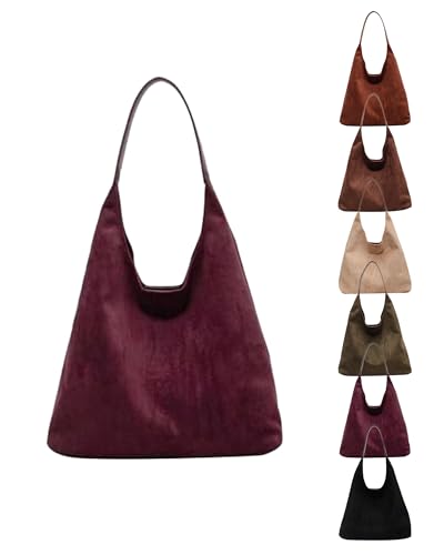 GXJIXf Suede Bag for Women, Hobo Bags, Slouchy Shoulder Handbag, Fashionable Suedes Tote Handbags (Fuchsia) von GXJIXf