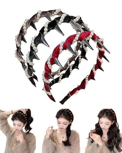 Retro High Skull Pearl Headband, High Cranium Hair Bands with Teeth, Velvet Head Accessory with Artificial Pearl or Crystal (Pearl style) von GXJIXf