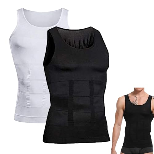 Sculptcore - Men's Body Shaper, Sculptcore Compression Top Men, Mens Body Shaper Slimming Tummy Vest (White+Black,XL) von GXJIXf