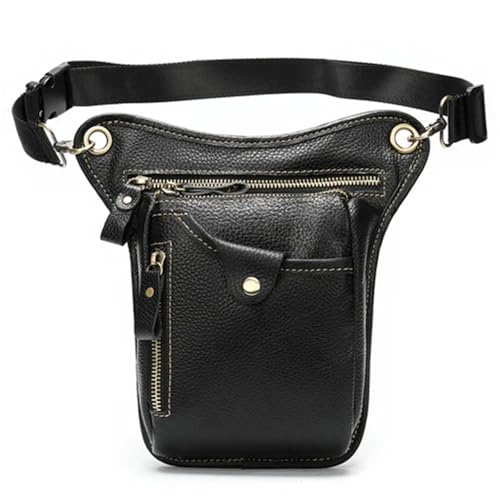 Beintasche Motorrad Leder-Beintasche in Hüfttasche, Motorradtasche, Gürteltasche, Handytasche, Reisetasche for Männer, kleine Beintasche(Black) von GXMDSGZ