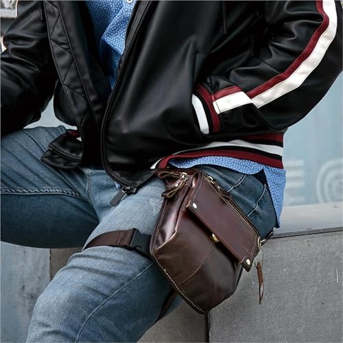 Beintasche Motorrad Leder-Beintasche in Hüfttasche, Motorradtasche, Gürteltasche, Handytasche, Reisetasche for Männer, kleine Beintasche(Coffee) von GXMDSGZ