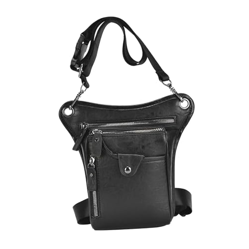 Beintasche Motorrad Leder Herren Multifunktions-Design Kleine Umhängetasche Reisegürtel Hüfttasche Drop Leg Bag Beutel(Black) von GXMDSGZ