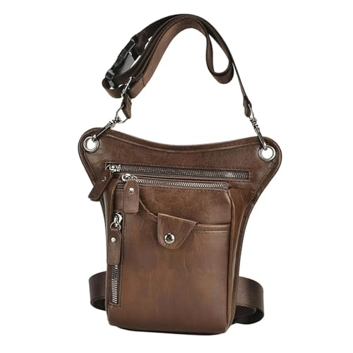Beintasche Motorrad Leder Herren Multifunktions-Design Kleine Umhängetasche Reisegürtel Hüfttasche Drop Leg Bag Beutel(Brown) von GXMDSGZ