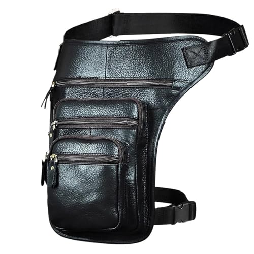 Beintasche Motorrad Weiches Leder Herren Design Kaffee Tablet Messenger Bag Vintage Reise Taille Gürtel Pack Drop Bein Oberschenkel Tasche(Black) von GXMDSGZ
