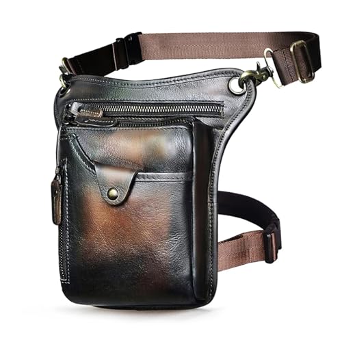 GXMDSGZ Beintasche Motorrad Dickes Leder Herren Design Casual Kaffee Klassische Schultertasche Reise Hüfttasche Beintasche(Dark Coffee) von GXMDSGZ