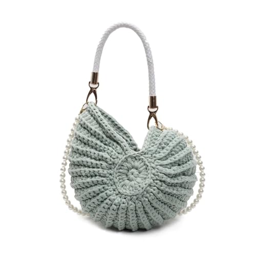 GXMDSGZ Handgewebte Muscheltasche, einzigartige Strick-Schulterhandtasche, Sommer-Strand-Accessoire, schicke Urlaubs-Schultertaschen mit Perlenkette(Green) von GXMDSGZ