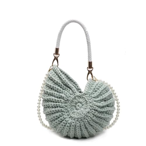 GXMDSGZ Handgewebte Muscheltasche for Damen, Muschelschale, Umhängetasche, exquisite Perlenkette, modische Urlaubs-Einkaufstasche(Grass Green) von GXMDSGZ