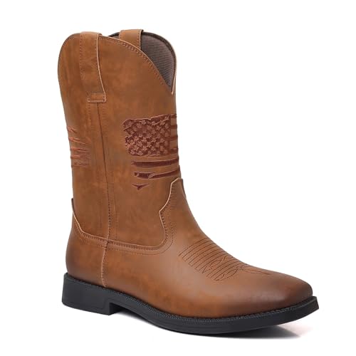 GXMDSGZ Herren Cowboystiefel Braune bestickte Cowboystiefel Kunstlederschuhe Retro Herren Ethnostiefel Motorradstiefel Plus 48 Botines Hombre(Khaki,42) von GXMDSGZ