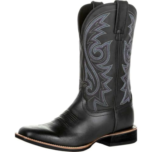 GXMDSGZ Herren Cowboystiefel Herren-Jeansstiefel, bestickte Jeansstiefel, spitze Herrenstiefel mit kleinem Bein, rutschfeste Herrenstiefel mit Reitsohle(Black,40) von GXMDSGZ